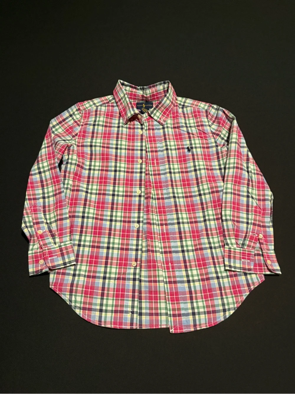 Ralph Lauren Pink, Green & Blue Plaid Cotton Button-Up Shirt Kids size 7